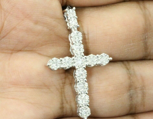 10K WHITE GOLD 1 CARAT 1.50 INCH REAL DIAMOND MEN CROSS PENDANT CHARM CROSS