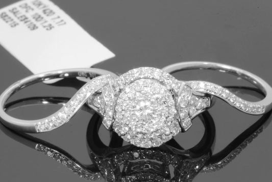 10K WHITE GOLD 1.50 CARAT WOMENS REAL DIAMOND ENGAGEMENT RING WEDDING BAND SET