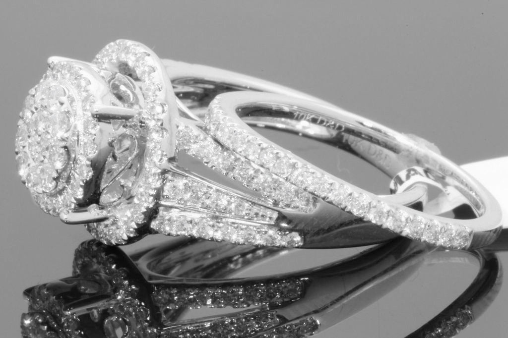 10K WHITE GOLD 1.25 CARAT WOMENS REAL DIAMOND ENGAGEMENT RING WEDDING BAND SET