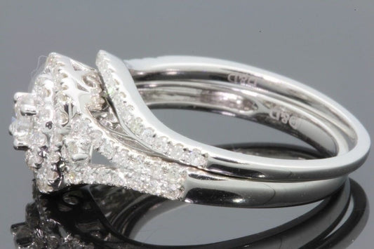 10K WHITE GOLD 1 CARAT WOMENS REAL DIAMOND ENGAGEMENT RING WEDDING BAND SET