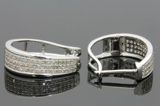 .50 CARAT REAL DIAMONDS STERLING SILVER RHODIUM PLATING HOOPS EARRINGS HUGGIE STUDS
