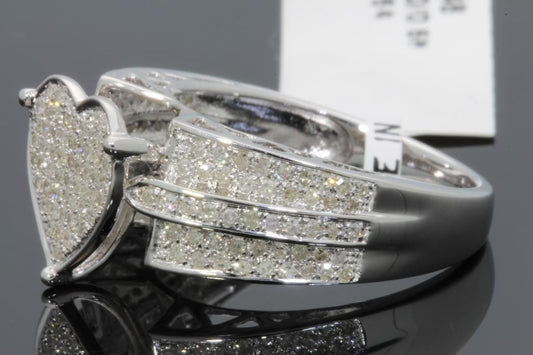 .85 CARAT DIAMOND STERLING SILVER RHODIUM HEART ENGAGEMENT BRIDAL WEDDING RING