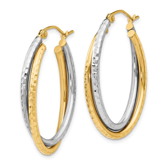 Leslie's 14K Two-tone Polished Oval Hinged Hoop Earrings
