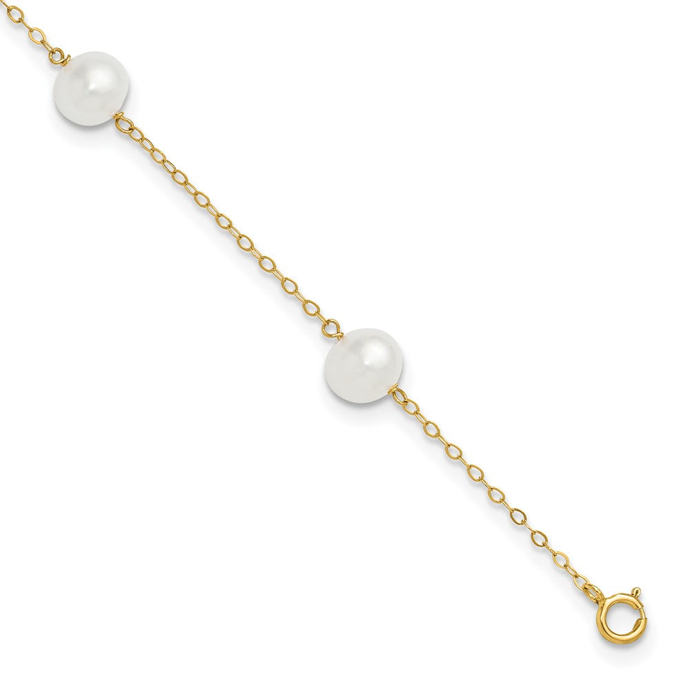 14K 7-8mm White Near Round FW Cultured Pearl 5-station 10in Anklet
