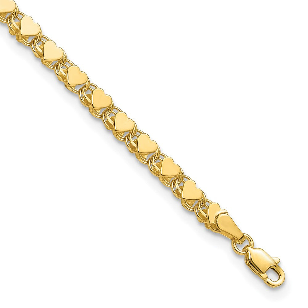 14k Polished Double-Sided Heart 9in Anklet
