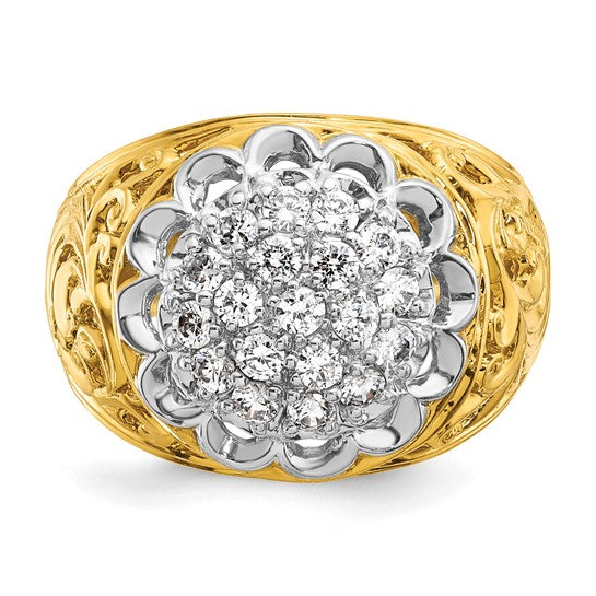 IBGoodman 10k Two-tone Men's Polished Filigree 1 Carat AA Quality Diamond Round Cluster Ring Mounting