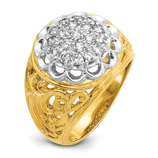 IBGoodman 10k Two-tone Men's Polished Filigree 1 Carat AA Quality Diamond Round Cluster Ring Mounting