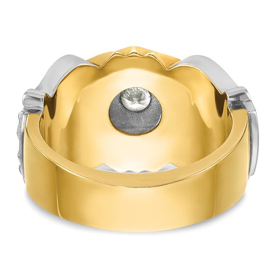 IBGoodman 14k Two-tone Men's Polished and Textured with Multi-color Enamel and Diamond Knights Templar Masonic Shriner's Ring