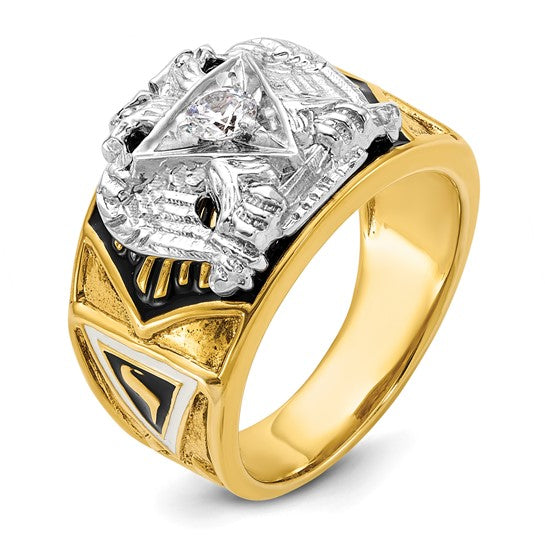 IBGoodman 14k Two-tone Men's Polished and Textured with Multi-color Enamel and Diamond 32nd Degree Scottish Rite Masonic Ring