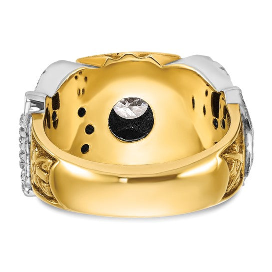 IBGoodman 14k Two-tone Men's Polished and Textured with Black Enamel and Diamond Double Eagle Masonic Shriner's Ring