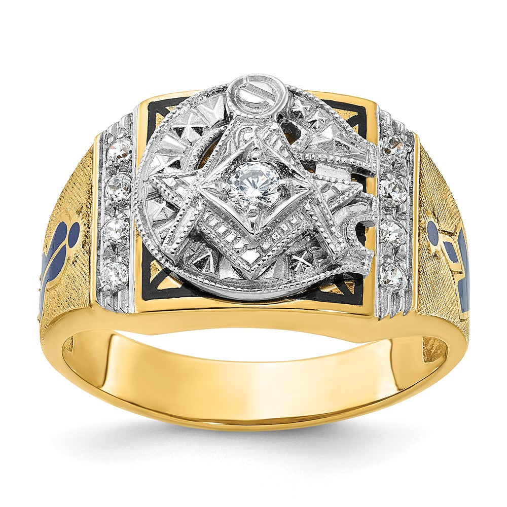 14ktt IBGoodman Men's Enameled & Diamond Blue Lodge Masonic Ring
