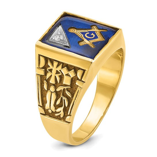 IBGoodman 14k Two-tone Men's Polished and Textured with Lab Created Sapphire and Diamond Blue Lodge Master Masonic Ring