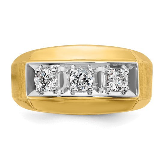IBGoodman 14k Two-tone Men's Polished and Satin 3-Stone 1/2 Carat AA Quality Diamond Ring