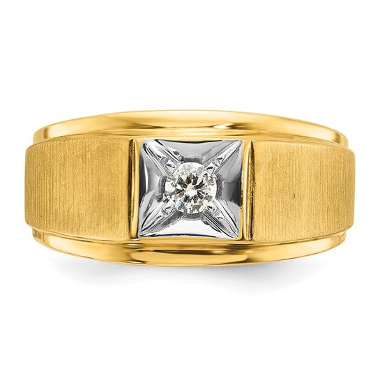 14k Two-tone IBGoodman Men's Polished and Satin 1/6 carat Diamond Complete Ring