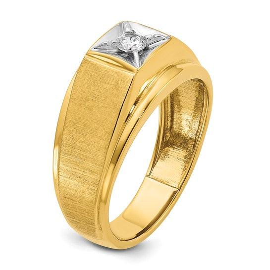 14k Two-tone IBGoodman Men's Polished and Satin 1/6 carat Diamond Complete Ring
