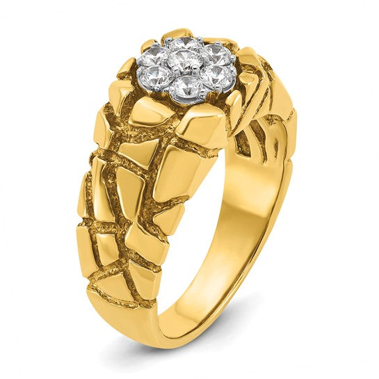IBGoodman 14k Two-tone Men's Polished and Nugget Textured Round 1/2 Carat Lab Grown Diamond Cluster Ring