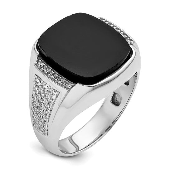 14k White Gold IBGoodman Men's Onyx Complete Lab Grown Diamond Ring