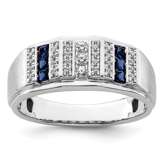 14k White Gold IBGoodman Men's Created Sapphire Complete Lab Grown Diamond