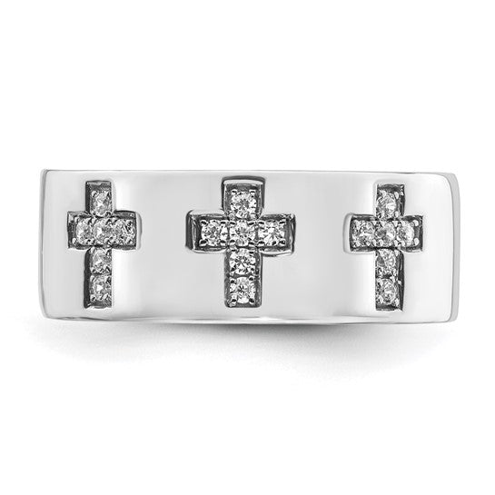 14k White Gold IBGoodman Men's Complete Lab Grown Diamond Cross Ring