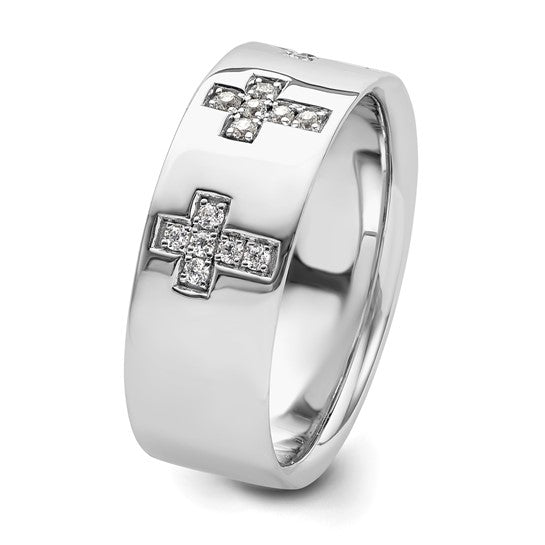 14k White Gold IBGoodman Men's Complete Lab Grown Diamond Cross Ring