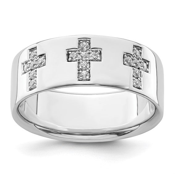 14k White Gold IBGoodman Men's Complete Lab Grown Diamond Cross Ring