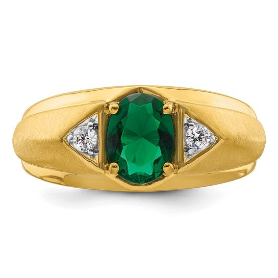 14K IBGoodman Men's Cr. Emerald Complete Lab Grown Diamond Ring