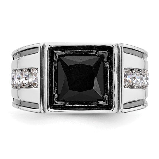 14k White Gold IBGoodman Men's Onyx Complete Lab Grown Diamond Ring