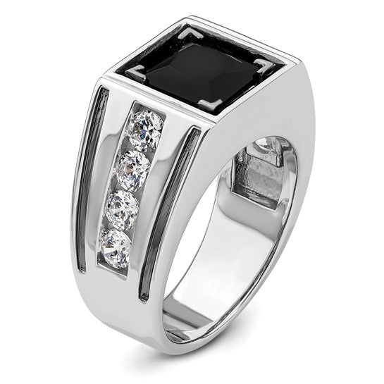 14k White Gold IBGoodman Men's Onyx Complete Lab Grown Diamond Ring