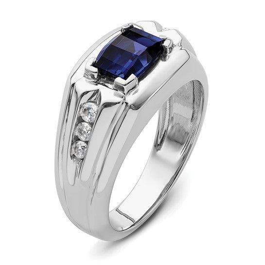14k White Gold IBGoodman Men's Created Sapphire Complete Lab Grown Diamond