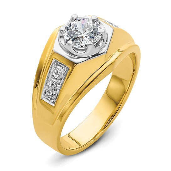 14k Two-tone IBGoodman Men's Polished Complete Lab Grown Diamond Ring