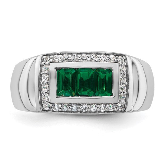 14k White Gold IBGoodman Men's Created Emerald Complete Lab Grown Diamond R