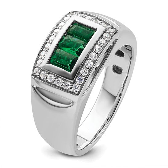 14k White Gold IBGoodman Men's Created Emerald Complete Lab Grown Diamond R