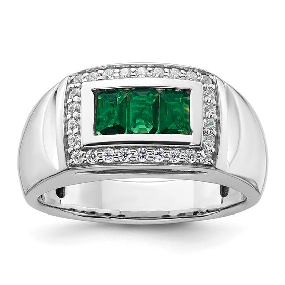 14k White Gold IBGoodman Men's Created Emerald Complete Lab Grown Diamond R