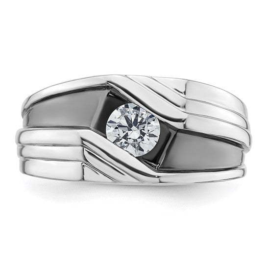 14k White Gold IBGoodman Men's with Black Rhod Satin Complete Lab Grown Diamond