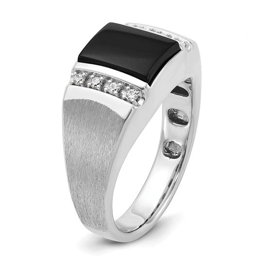 14k White Gold IBGoodman Men's Satin Onyx and 1/8 carat Diamond Complete Ring
