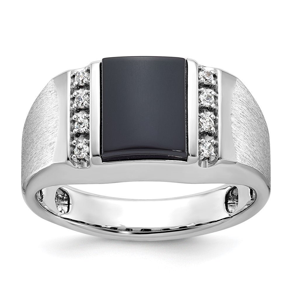 14k White Gold IBGoodman Men's Satin Onyx and Diamond Complete Ring