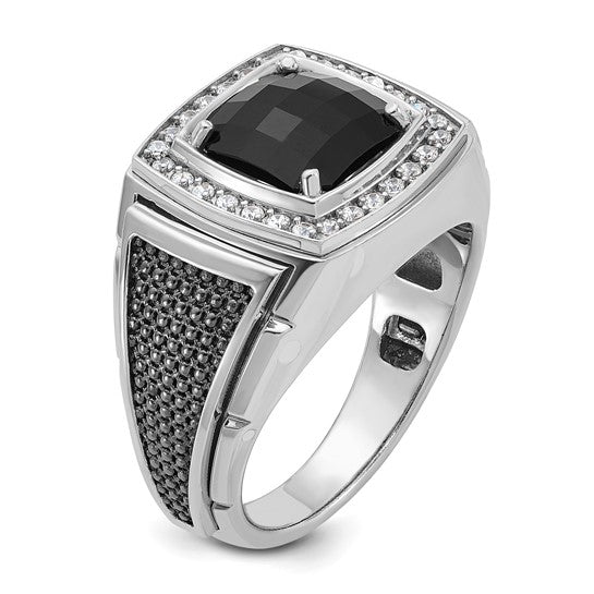 14k White Gold with Black Rhodium IBGoodman Men's Onyx and 1/4 carat Diamond Complete Ring