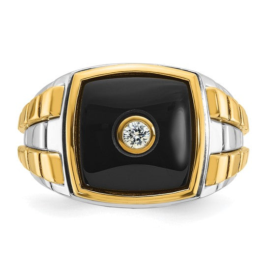 14k Two-tone IBGoodman Men's Onyx and 1/10 carat Diamond Complete Ring