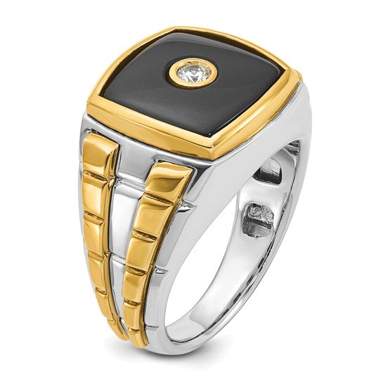 14k Two-tone IBGoodman Men's Onyx and 1/10 carat Diamond Complete Ring