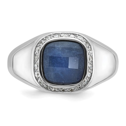 14k White Gold IBGoodman Men's Sapphire Doublet Stone and 1/5 carat Diamond Complete Ring