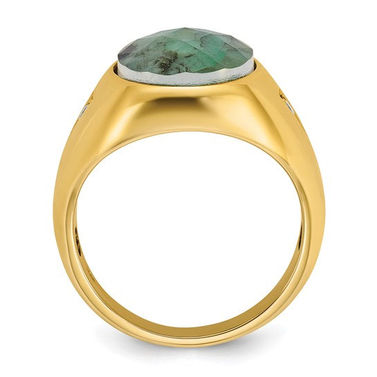 14k IBGoodman Men's Oval Emerald Doublet Stone and 1/15 carat Diamond Complete Ring
