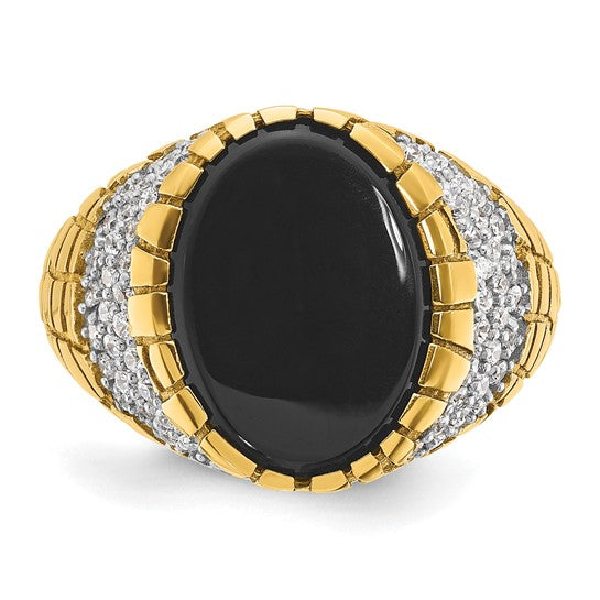 14k IBGoodman Men's Onyx and 7/8 carat Diamond Nugget Complete Ring