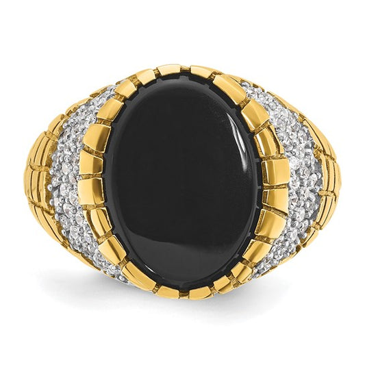 14k IBGoodman Men's Onyx and 7/8 carat Diamond Nugget Complete Ring