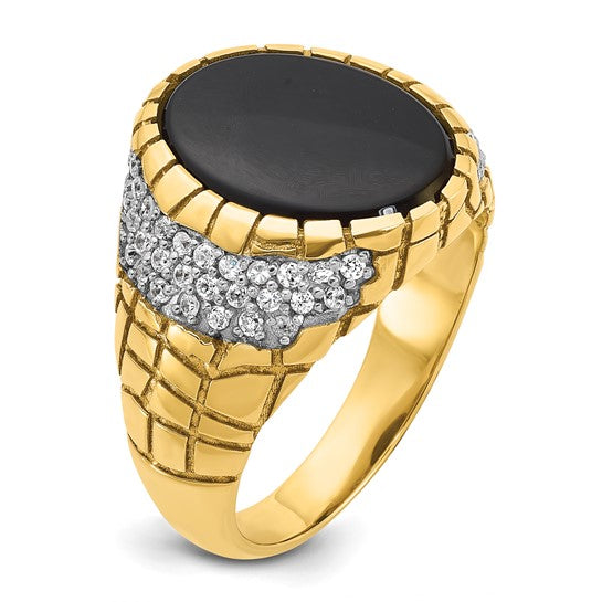 14k IBGoodman Men's Onyx and 7/8 carat Diamond Nugget Complete Ring