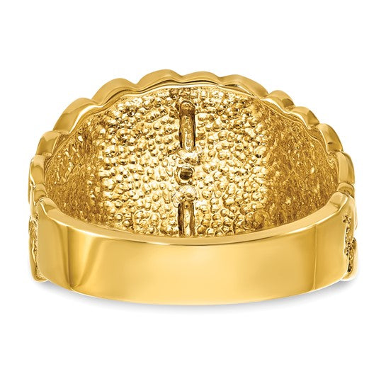 IBGoodman 14k Two-tone Men's Polished and Nugget Textured Diamond Blue Lodge Master Masonic Ring
