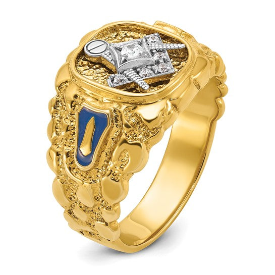 IBGoodman 14k Two-tone Men's Polished and Nugget Textured Diamond Blue Lodge Master Masonic Ring