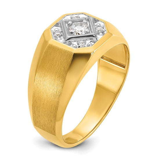 14k IBGoodman Men's Polished and Satin 1/6 carat Diamond Complete Ring