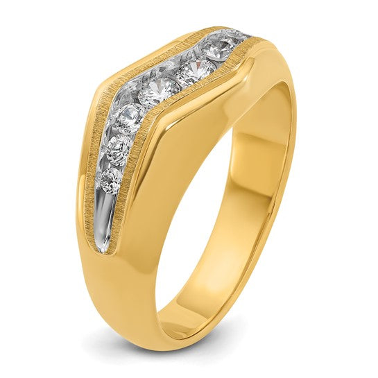 IBGoodman 14k with White Rhodium Men's Polished and Satin 1/2 Carat AA Quality Diamond Ring