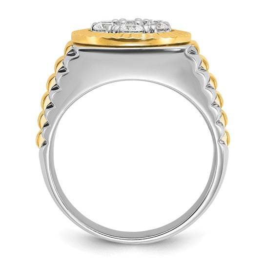 IBGoodman 14k Two-tone Men's Polished and Textured 1 Carat AA Quality Round Cluster Ring