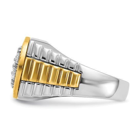 IBGoodman 14k Two-tone Men's Polished and Textured 1 Carat AA Quality Round Cluster Ring